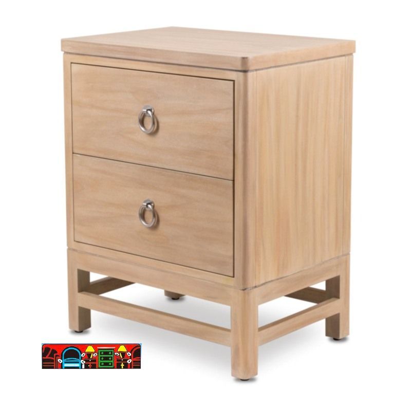 The Monterey nightstand, featuring a sandstone color and two drawers, is a stylish and functional piece of furniture for any bedroom.