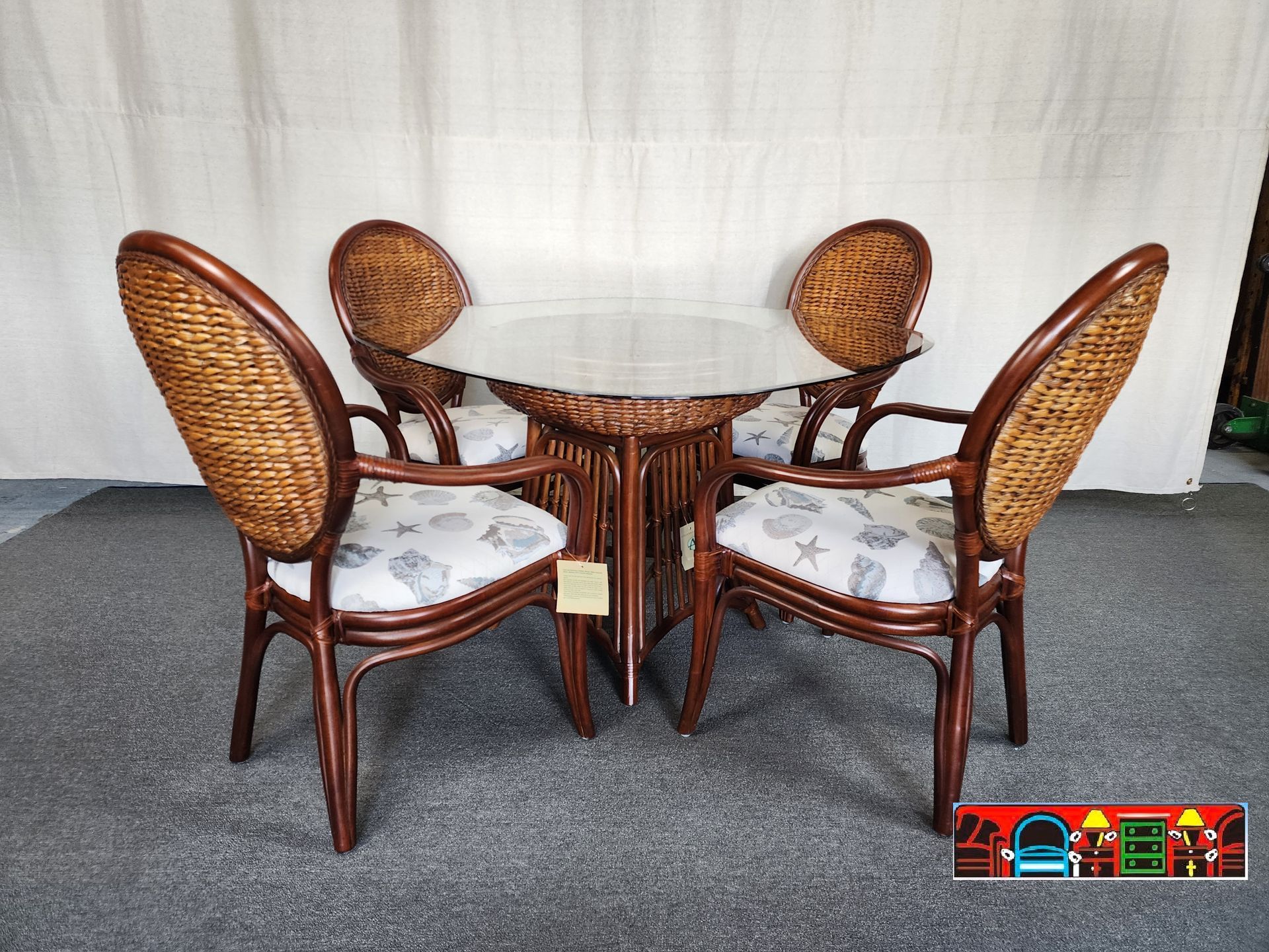 new sienna color rattan table with 4 arm chairs with glass top for sale at bratz cfw 14181 s tamiami trail ft. myers fl. 33912