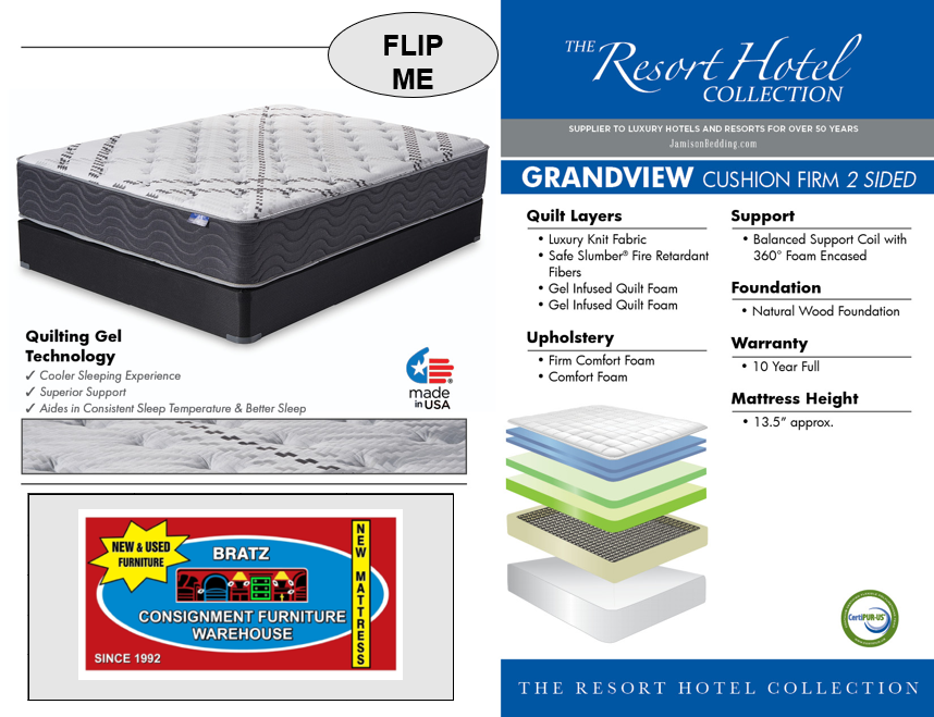 new Jamison Grandview plush two-sided mattress available in twin, full, queen & king sizes