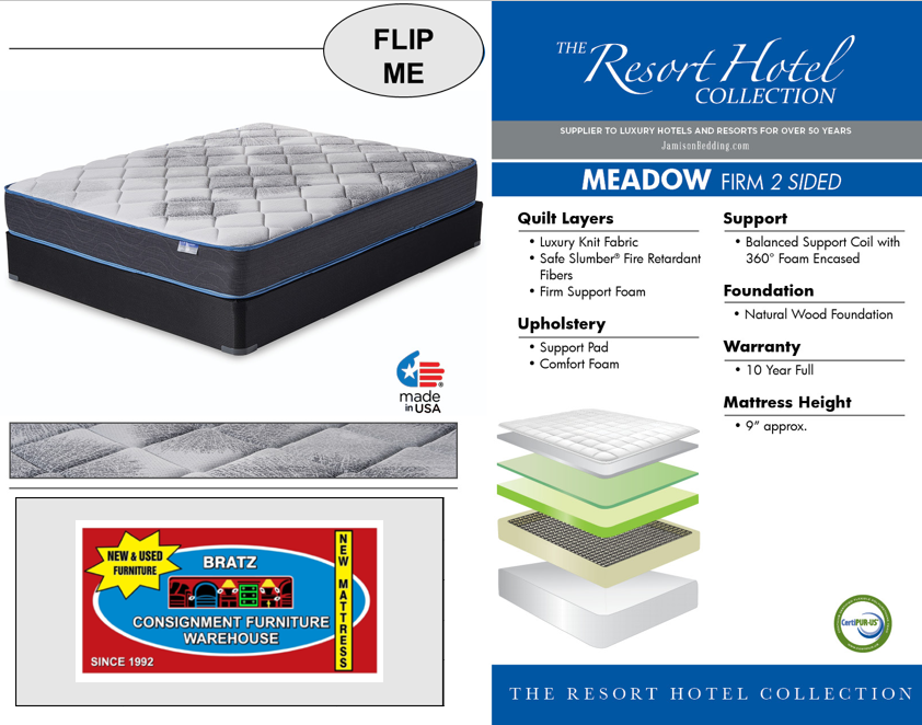 new meadow firm two-sided mattress available in twin, full, queen & king sizes