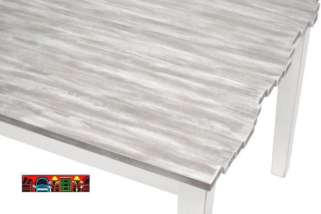 White and distressed grey tabletop dining table.