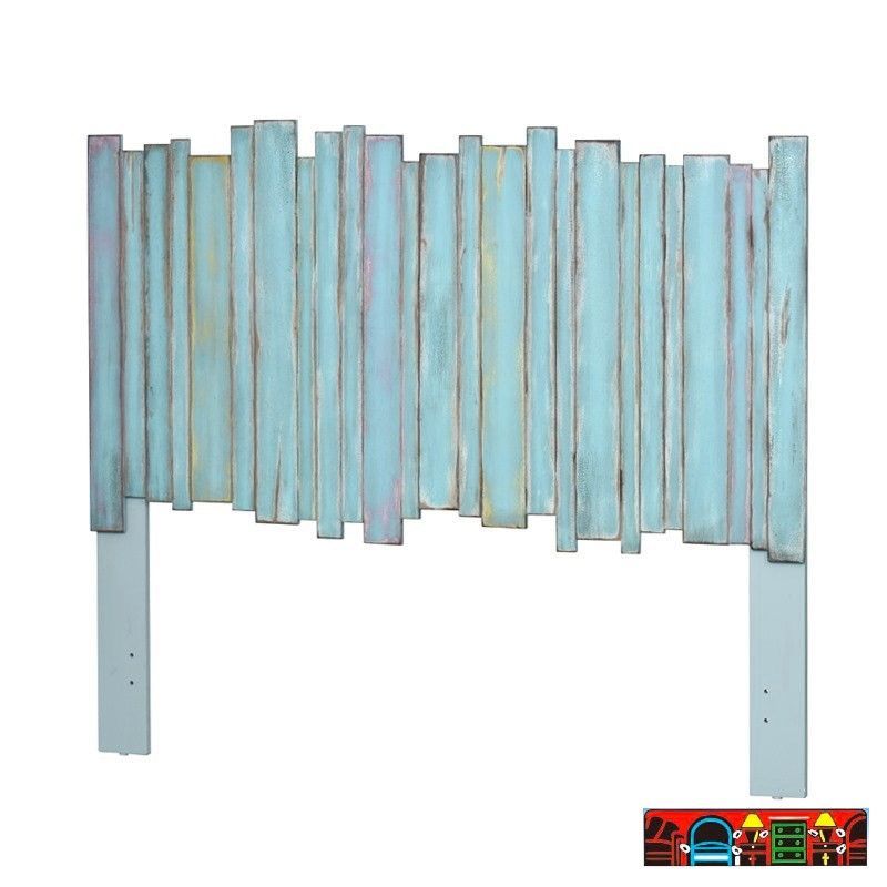 The Picket Fence Bedroom Headboard offers a coastal charm with its solid wood construction, weathered blue finish. Available at Bratz-CFW.