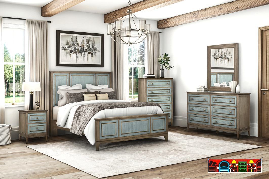 The Sanibel bedroom group, featuring a two-tone finish, is available for sale in Fort Myers, FL, at Bratz-CFW.