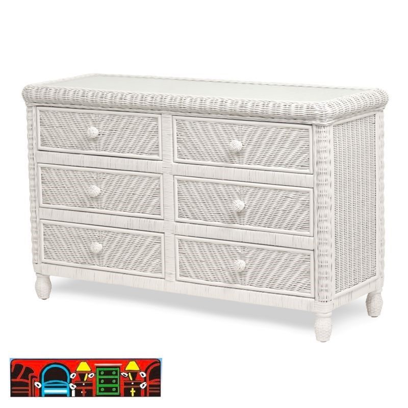 The Santa Cruz white wicker bedroom 6 drawer dresser is available at Bratz Consignment Furniture Warehouse in Fort Myers, FL.