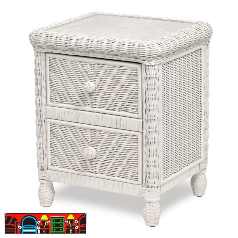 The Santa Cruz white wicker bedroom nightstand is available at Bratz Consignment Furniture Warehouse in Fort Myers, FL.