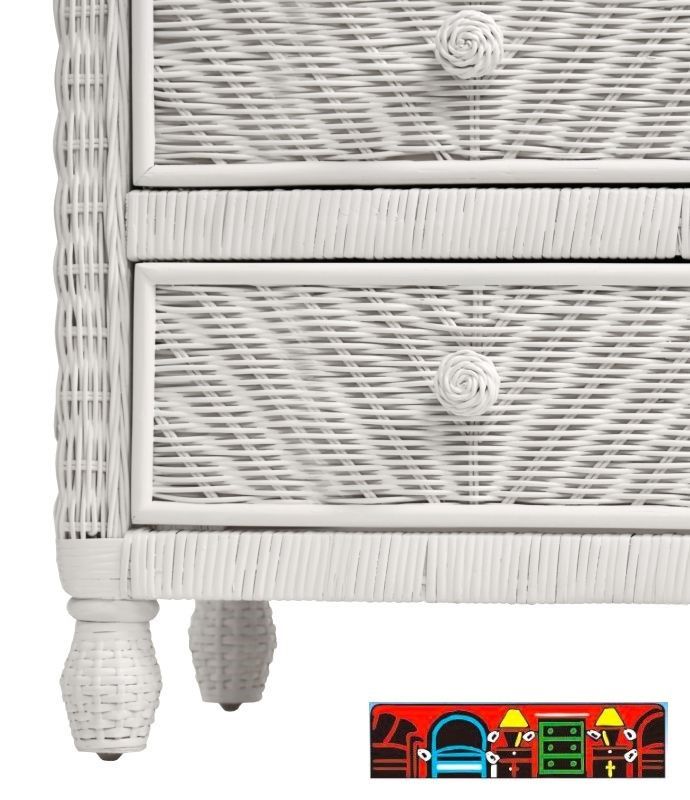 The Santa Cruz white wicker bedroom set is available at Bratz Consignment Furniture Warehouse in Fort Myers, FL. (close-up).