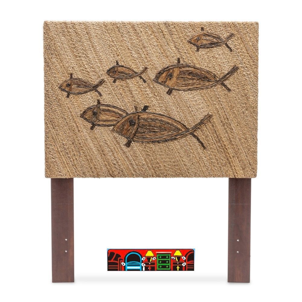 Twin headboard, featuring woven seagrass with a school of fish design, offering a natural contrast.