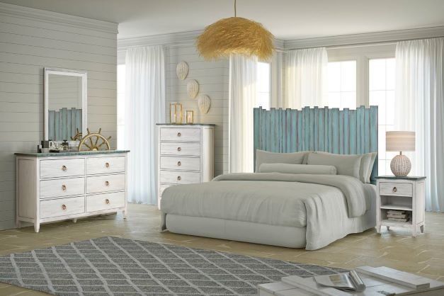 White and blue coastal bedroom set