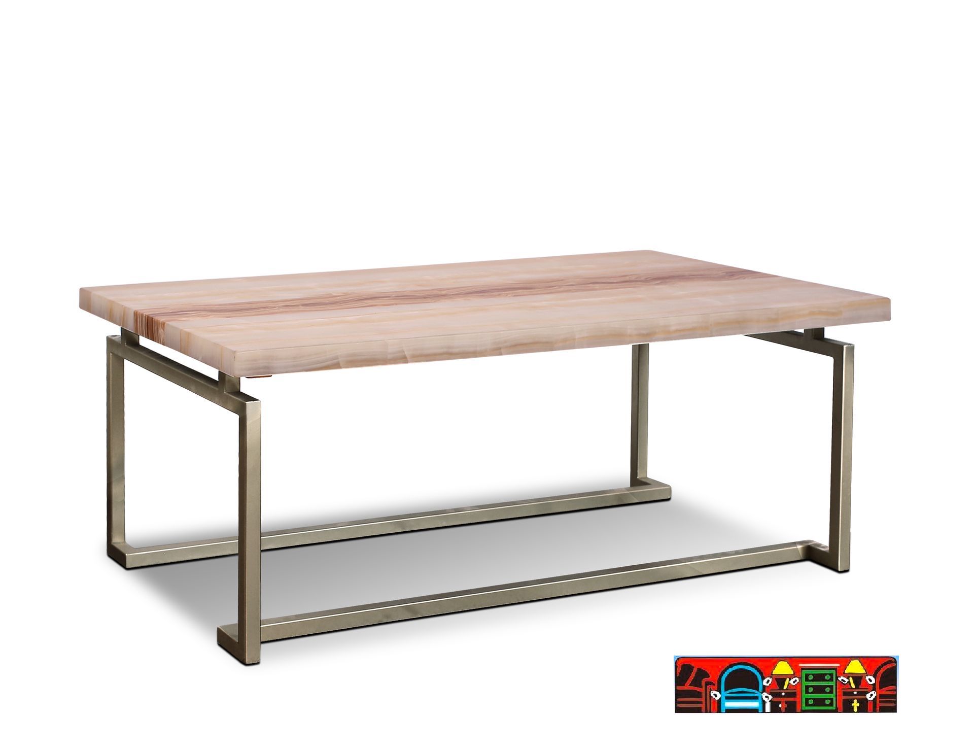 Rectangle cocktail table with Authentic Onyx stone top. Metal base comes with a lacquer finish.