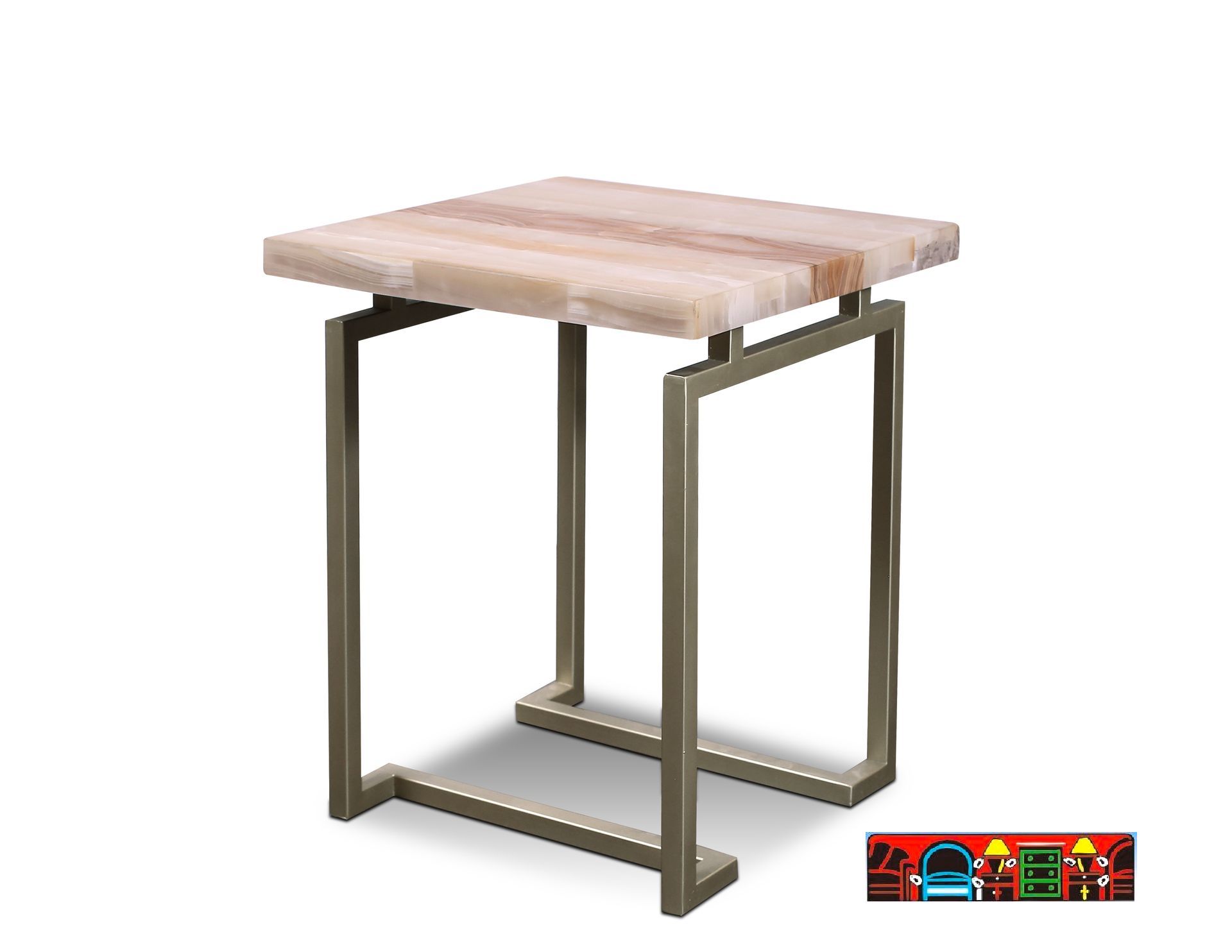 Square end table with Authentic Onyx stone top. Metal base comes with a lacquer finish.