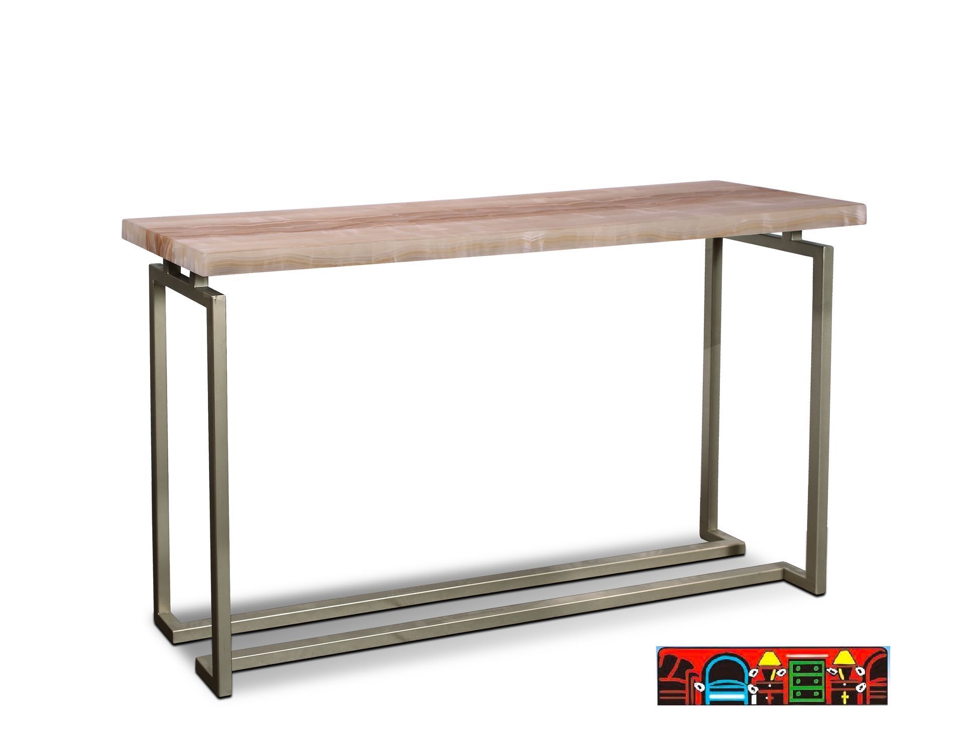 Rectangle sofa table with Authentic Onyx stone top. Metal base comes with a lacquer finish.