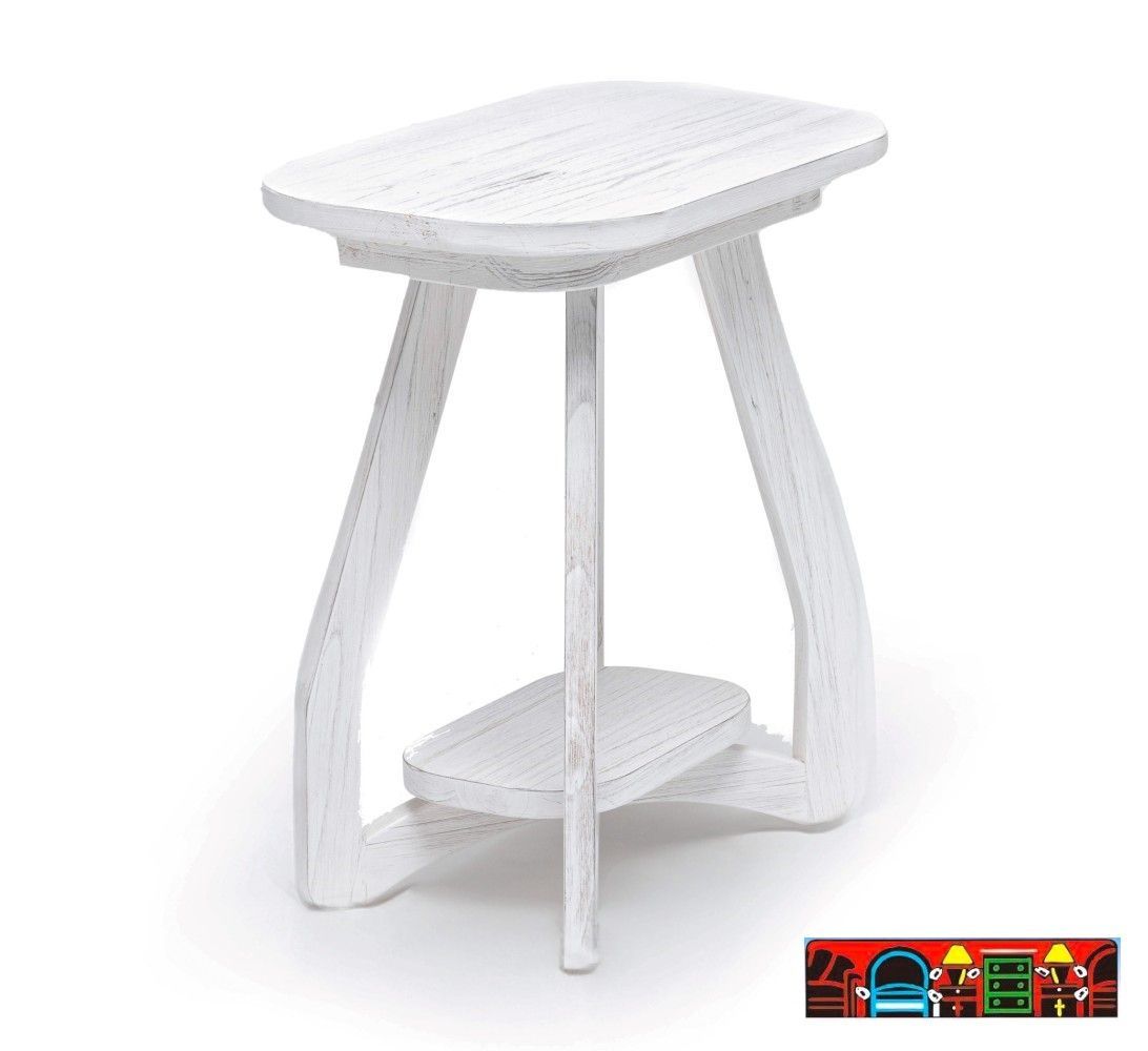 The Surfside Chairside Table, featuring weathered white wood, is available for sale in Fort Myers, FL, at Bratz-CFW.