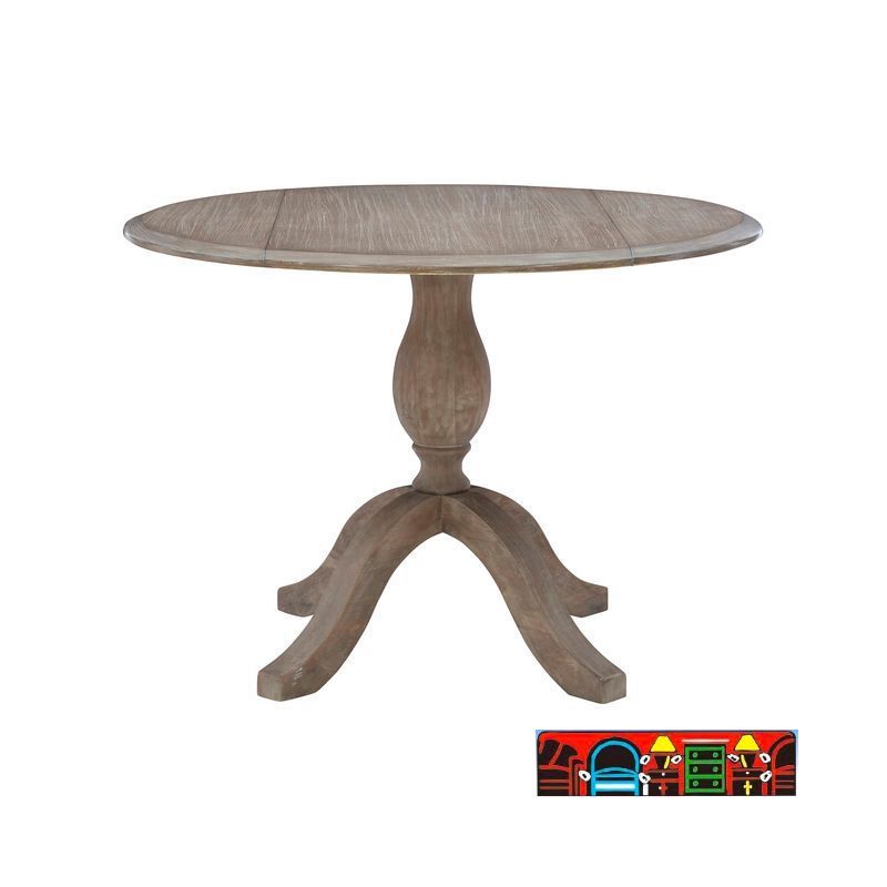 distressed grey wash round dropleaf table with pedestal base