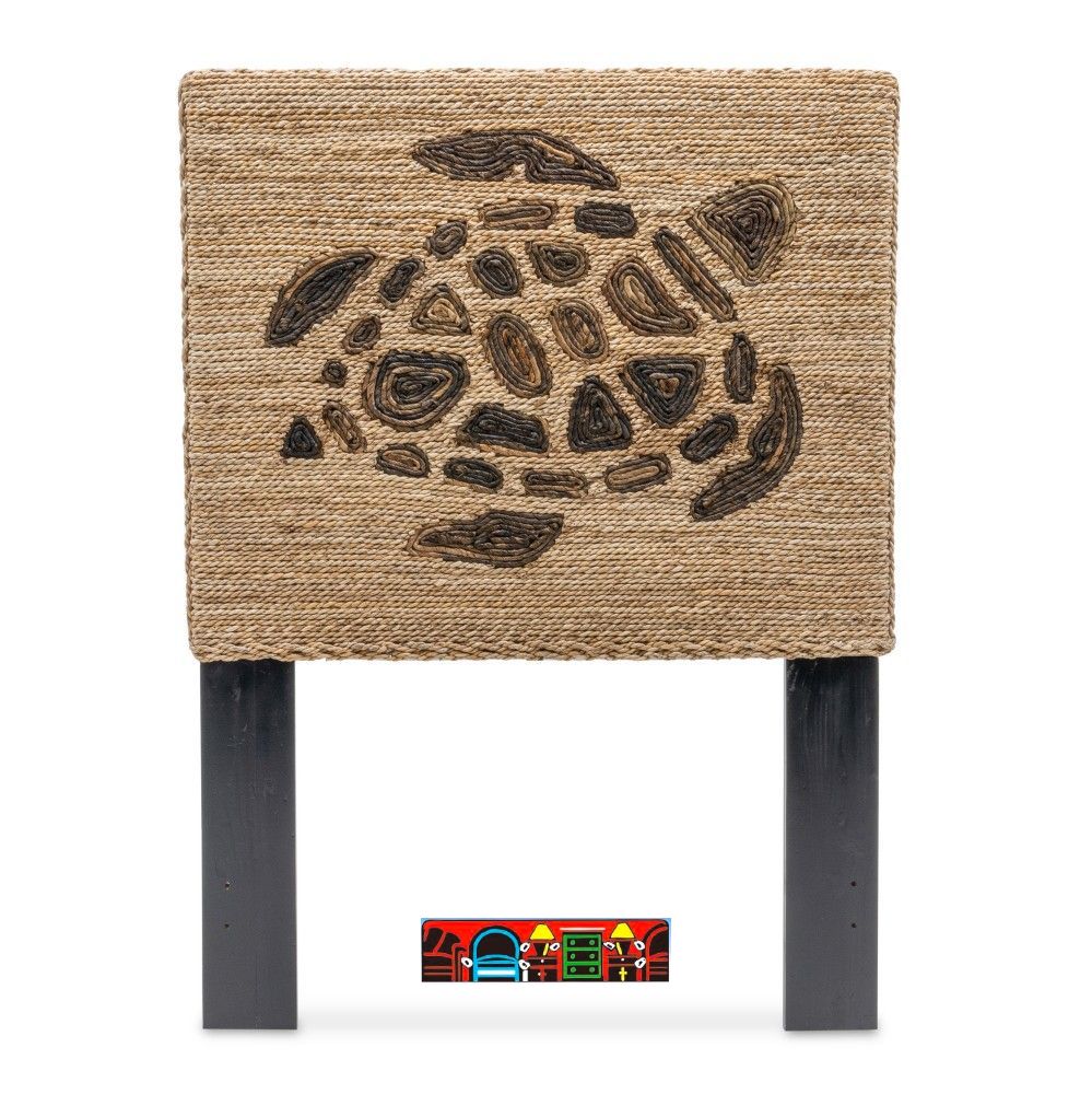Twin headboard, handcrafted with natural materials, featuring a contrasting turtle design in natural hues.
