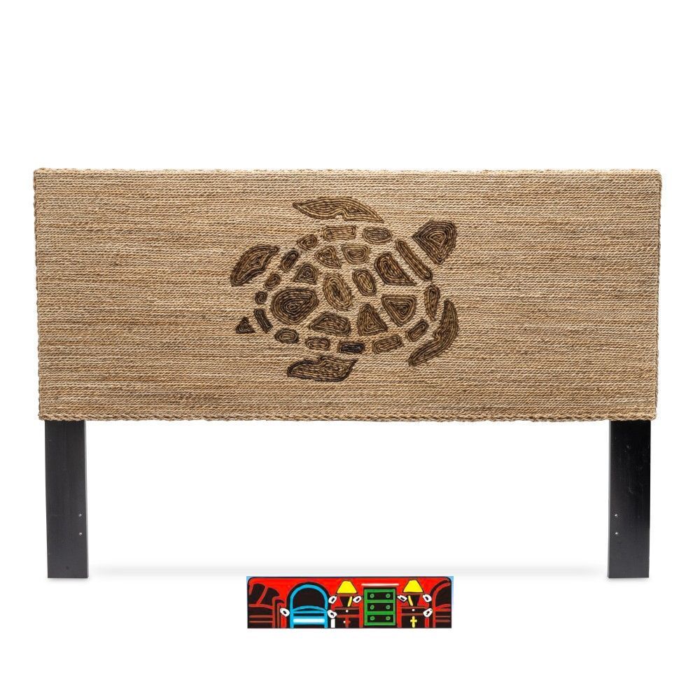 Headboard, intricately handwoven from natural materials, featuring a turtle centerpiece.