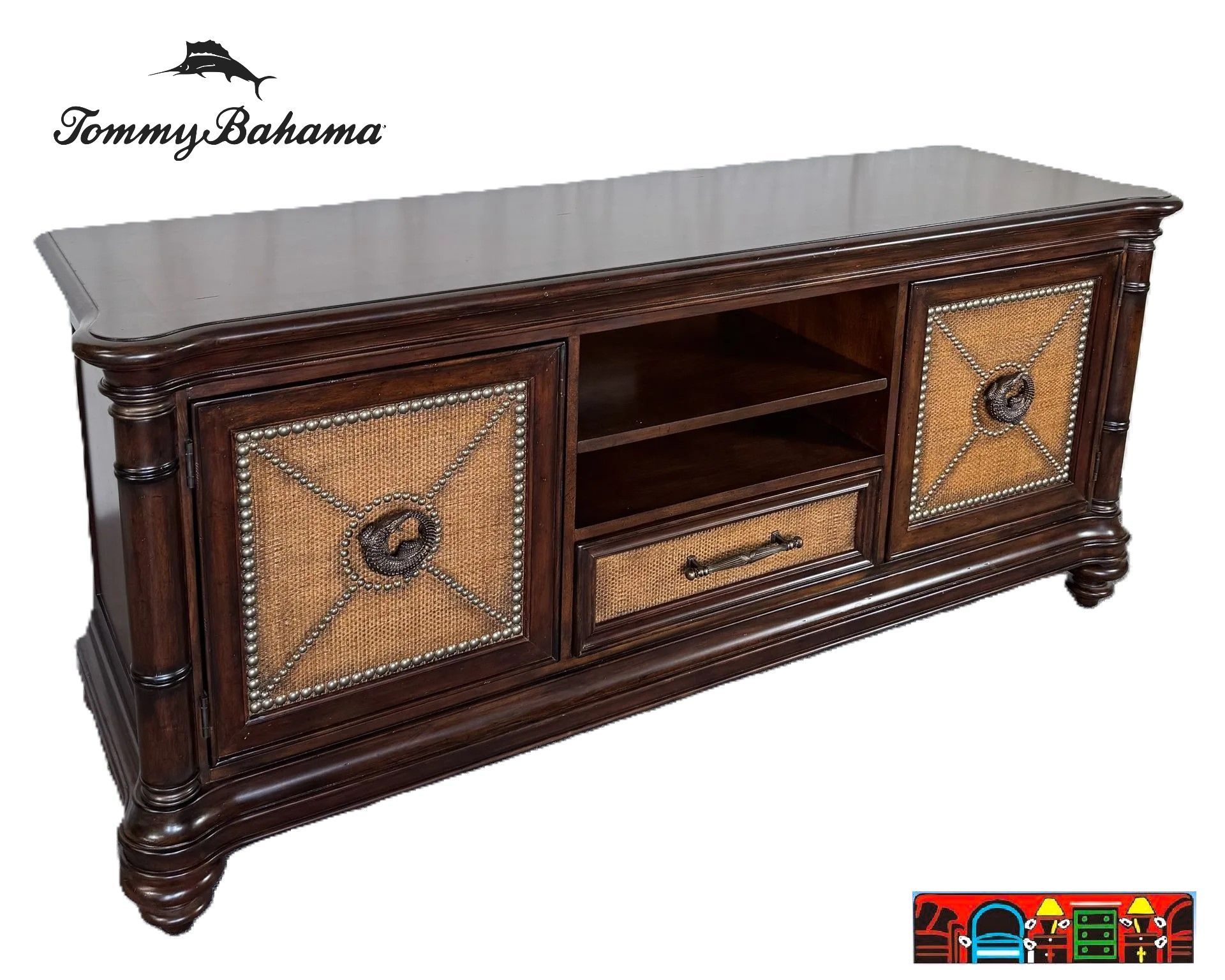 Tommy Bahama used entertainment console with alligator accents.