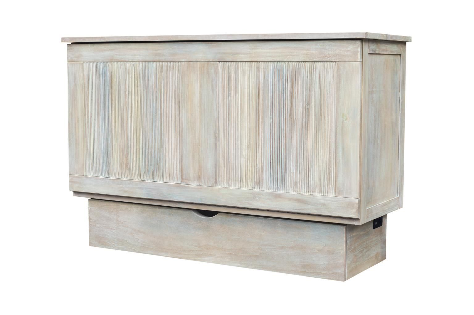 Multi-color cabinet bed with drawer on the bottom. Front angled view.