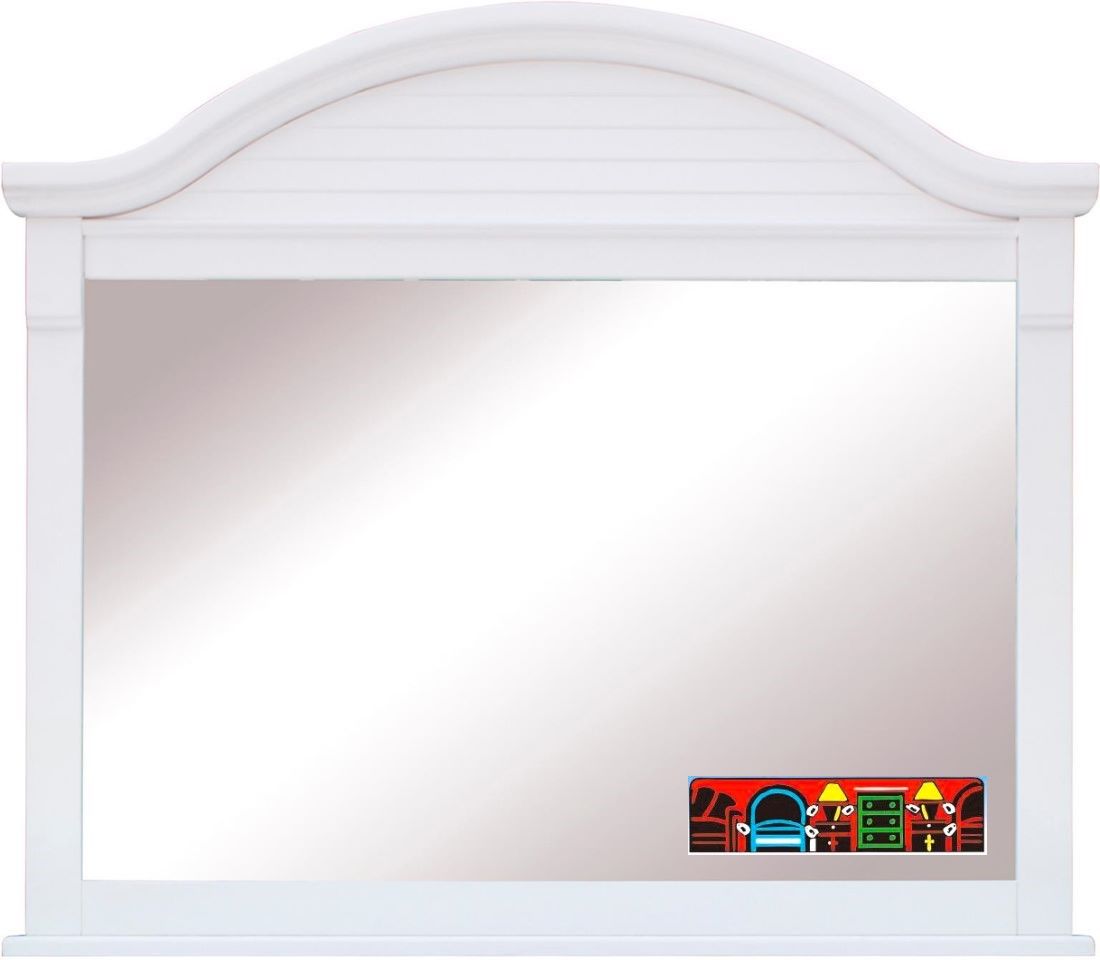 Cape Cod Mirror in solid wood, featuring white finish with louver accent and arched top.