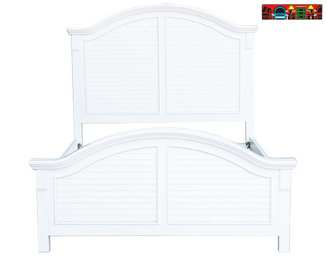 Cape Cod Queen size Arched Bed in solid wood, featuring white finish with louver accent.