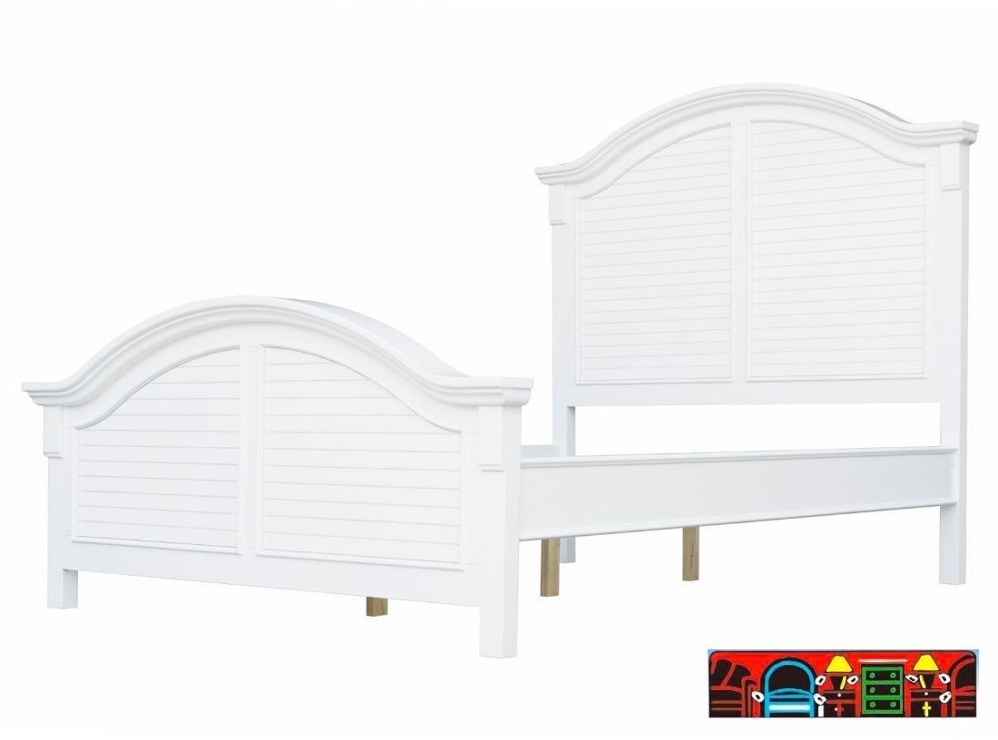 Cape Cod Arched Bed in solid wood, featuring white finish with louver accent.