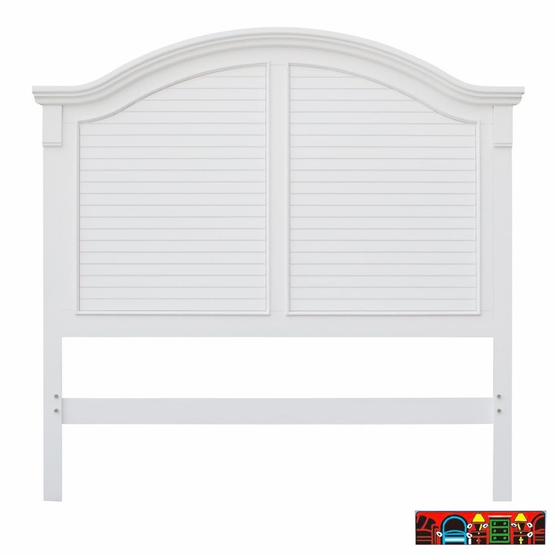 Cape Cod Arched Headboard in solid wood, featuring white finish with louver accent.