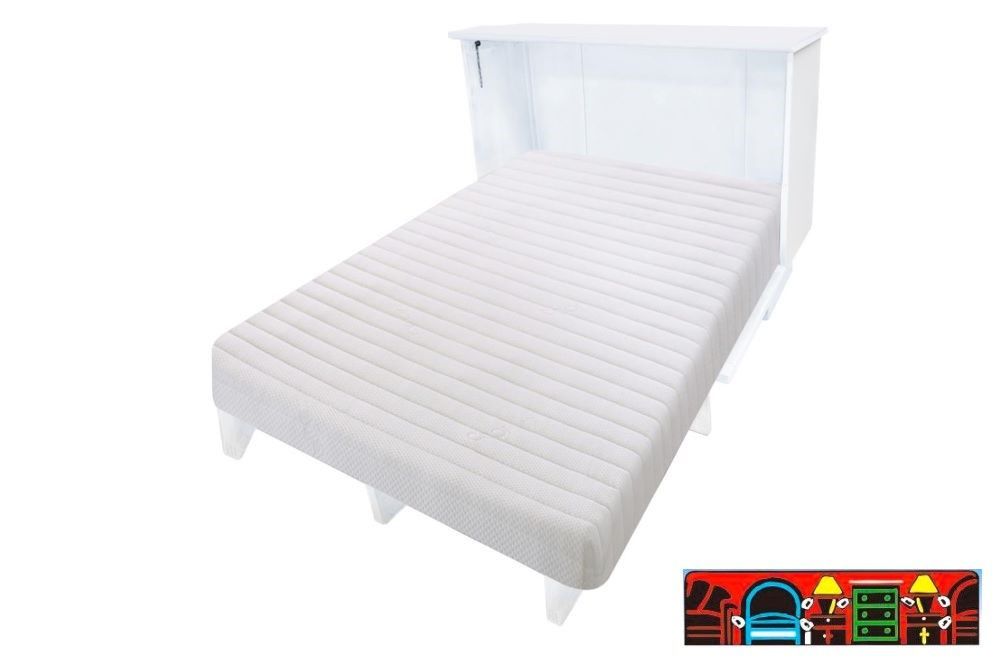 Cape Cod Sleep Cabinet in solid wood, featuring white finish with louver accent and queen size mattress. Open!