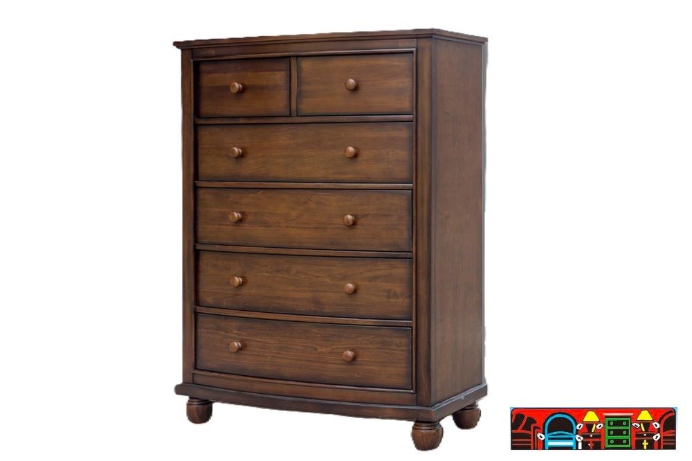 New Nantucket Allspice Brown 6 Drawer Chest in solid wood with dovetailed joints and extended drawers