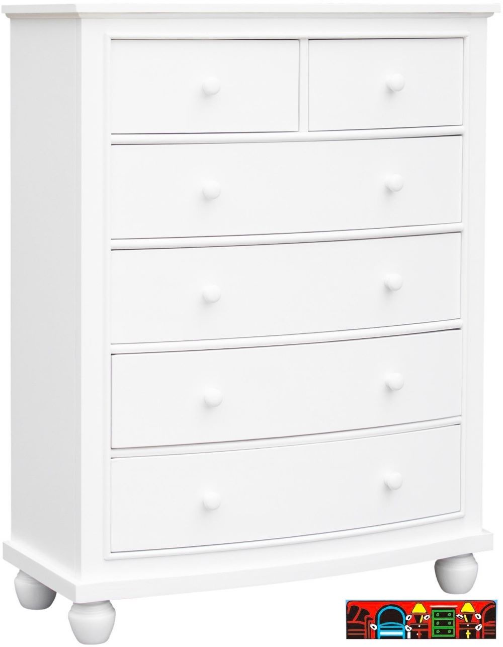 New Nantucket White 6 Drawer Chest in solid wood with dovetailed joints and extended drawers