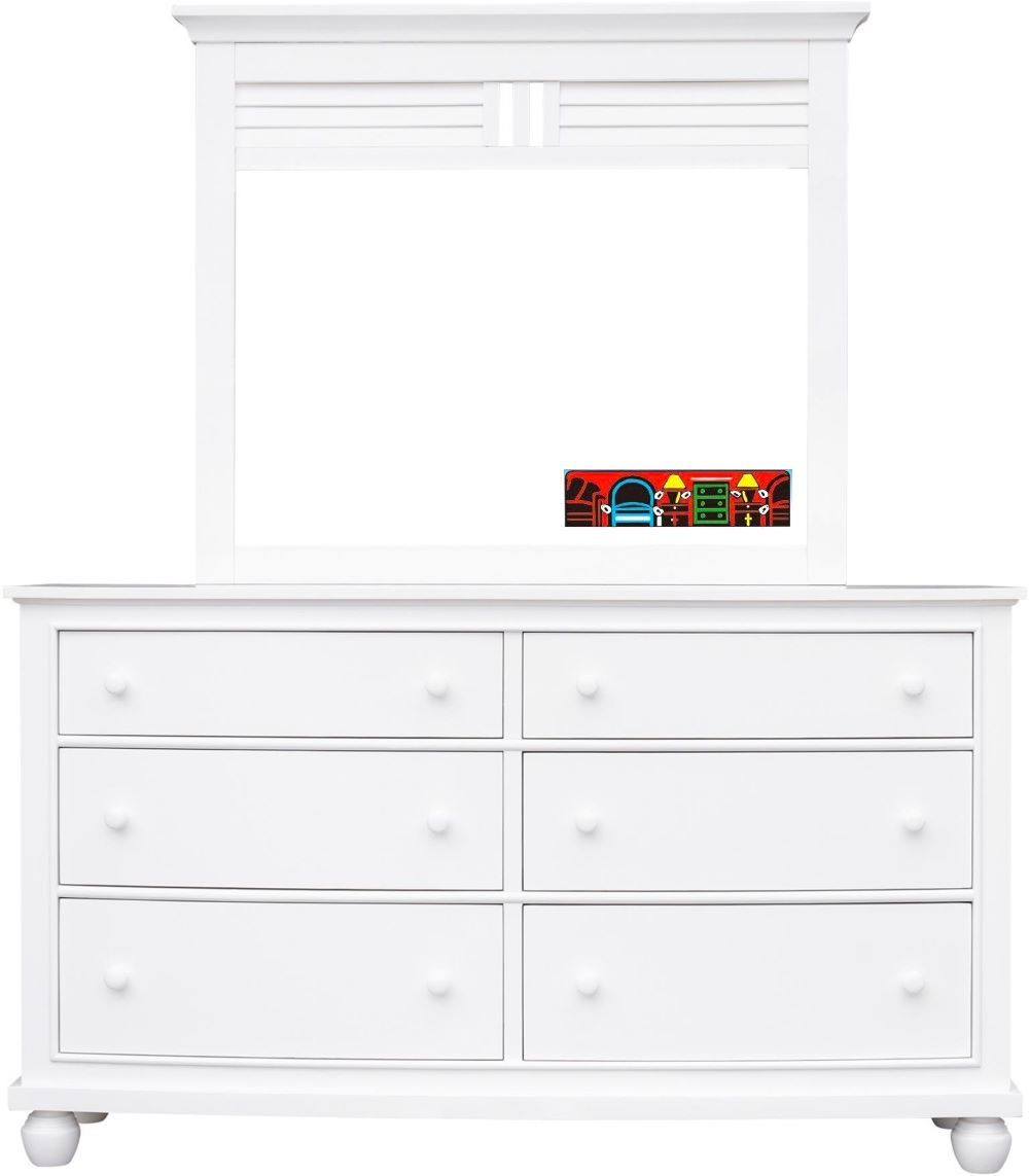 Nantucket White Solid Wood 6 Drawer Dresser and mirror with Dovetail Drawers and Full Extension Glides