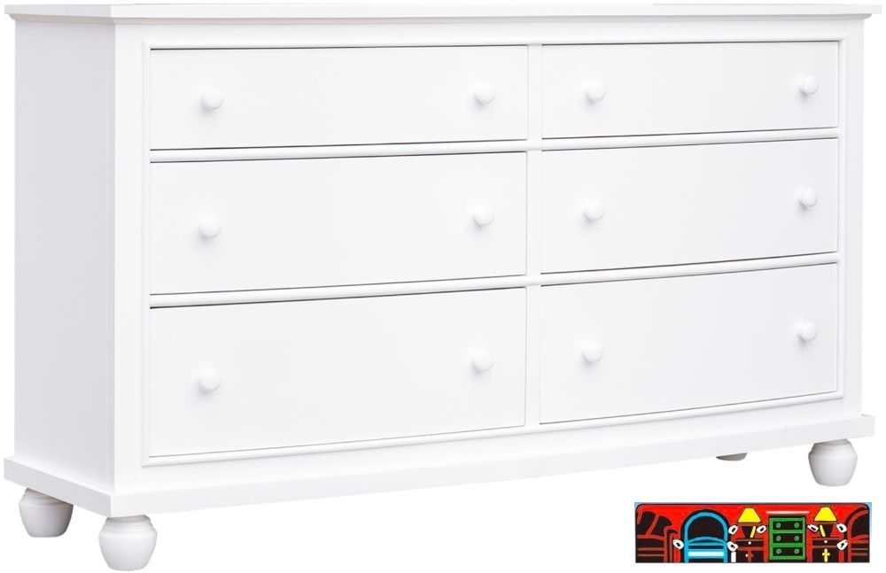 Nantucket White Solid Wood 6 Drawer Dresser with Dovetail Drawers and Full Extension Glides