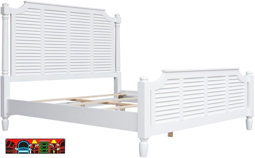 Nantucket panel bed in white finish, with shutter accent, solid wood by Cottage Creek