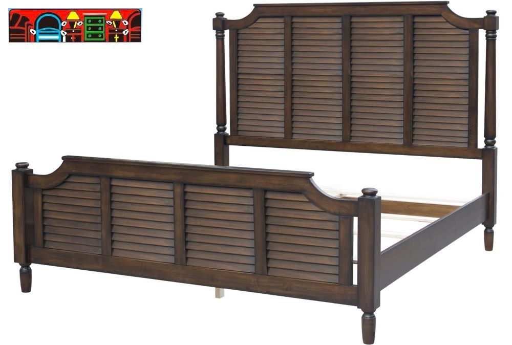 Nantucket bed in allspice brown finish, with shutter accent, solid wood by Cottage Creek