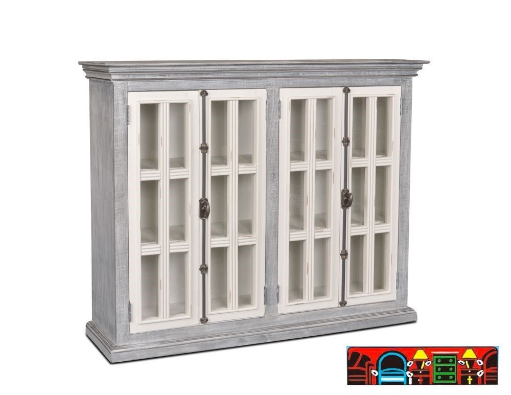 Florence Curio with four doors, featuring a two-tone distressed finish in grey and white.