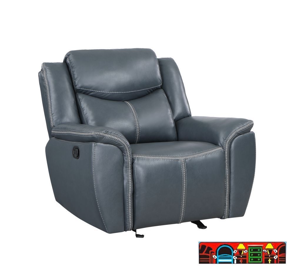 New Eric leather rocker recliner, in blue.