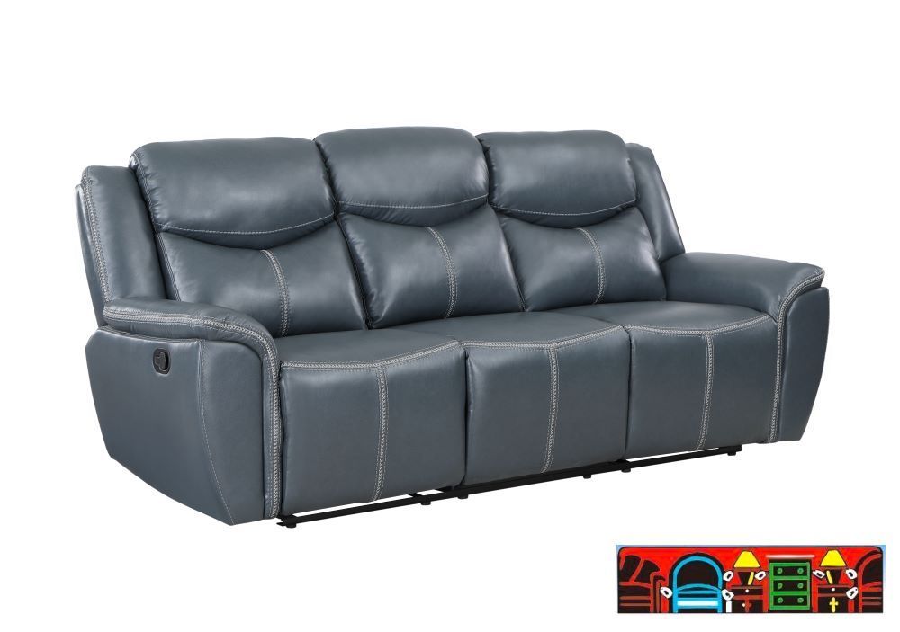 New Eric leather double reclining sofa, in blue.