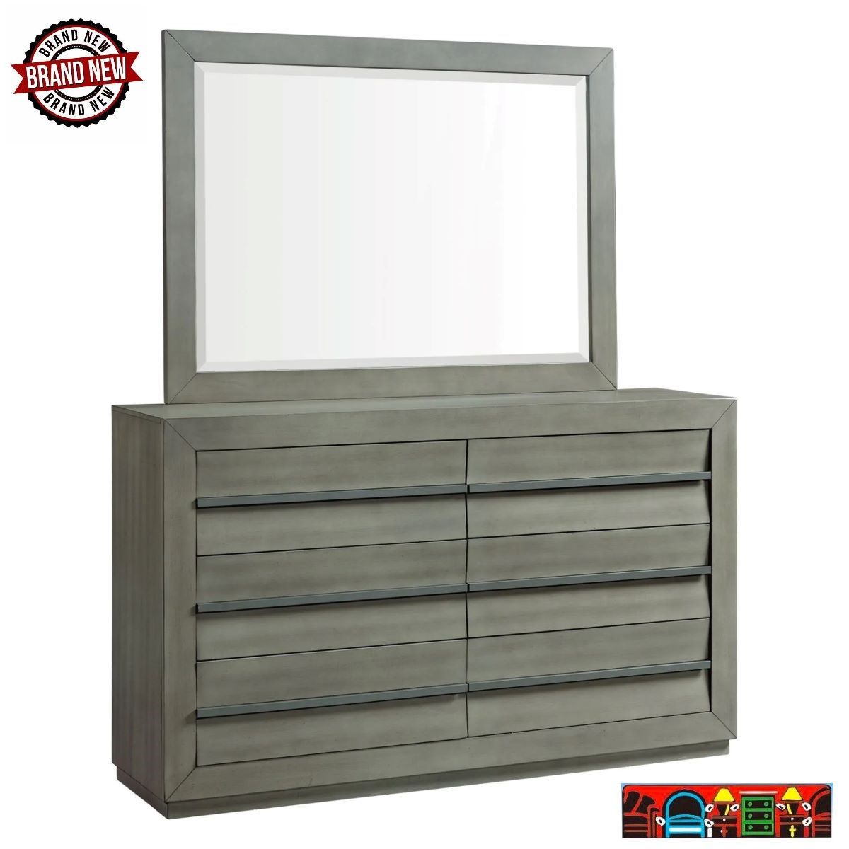 new grey modern 6 drawer dresser & mirror for sale at bratz-cfw/fort myers fl.