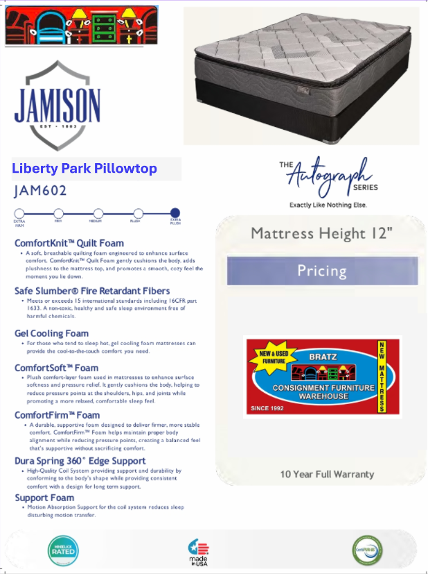 new jamison bedding liberty park pillow top mattress for sale at bratz consignment furniture warehouse in fort myers florida 33912