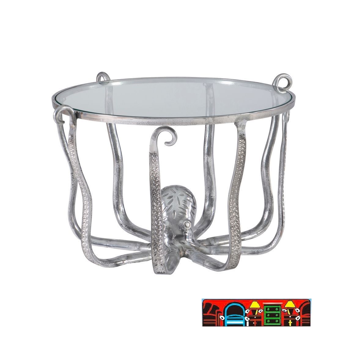 Silver octopus shaped, aluminum, and glass cocktail.
 