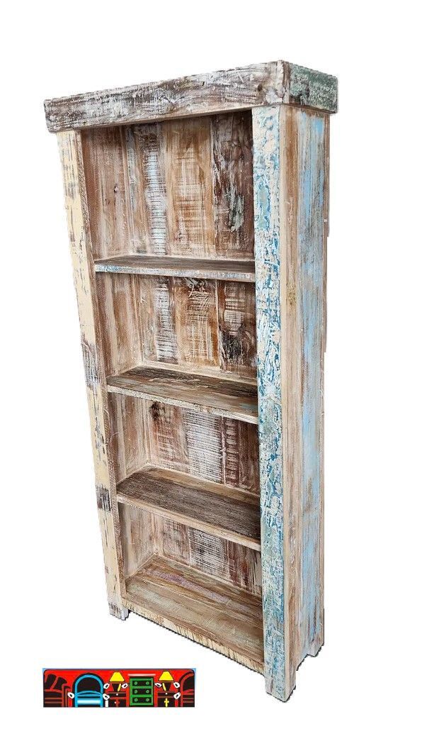 Reclaimed wood multicolor 5 shelf bookcase. All solid wood.