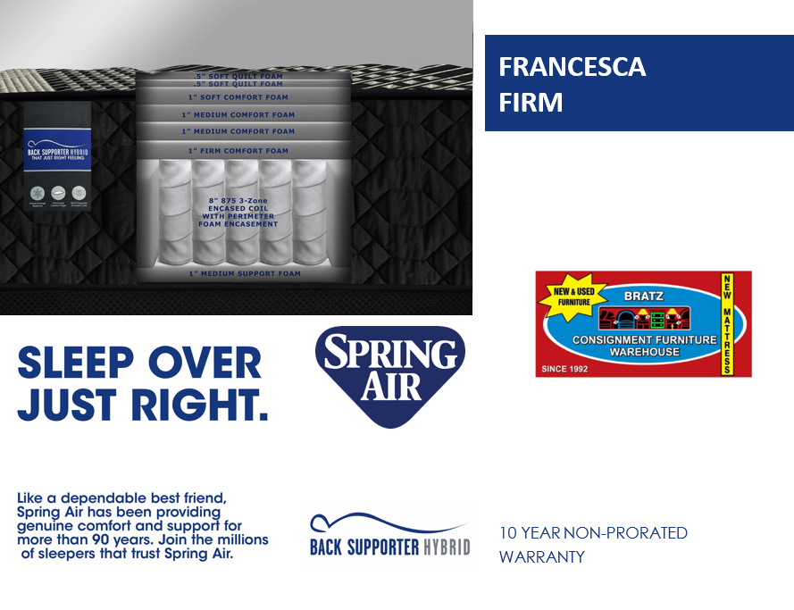 new spring air Francesca firm hybrid mattress spec sheet 