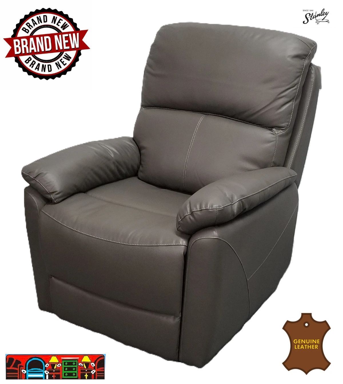 'Slate power recliner featuring chaise pad seating and top-grain cow leather on all body touchpoints.'