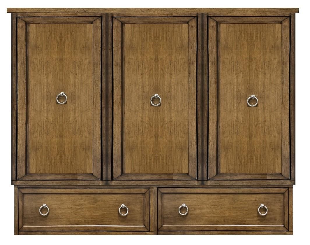 brown cabinet bed with three solid front panels and round metal handles