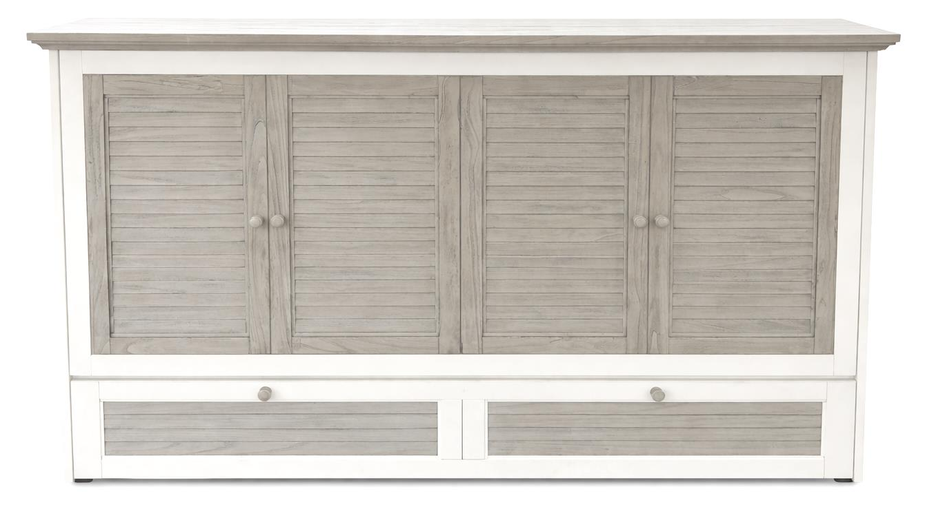 Cabinet bed, white with grey accents, louver fronts with round knobs