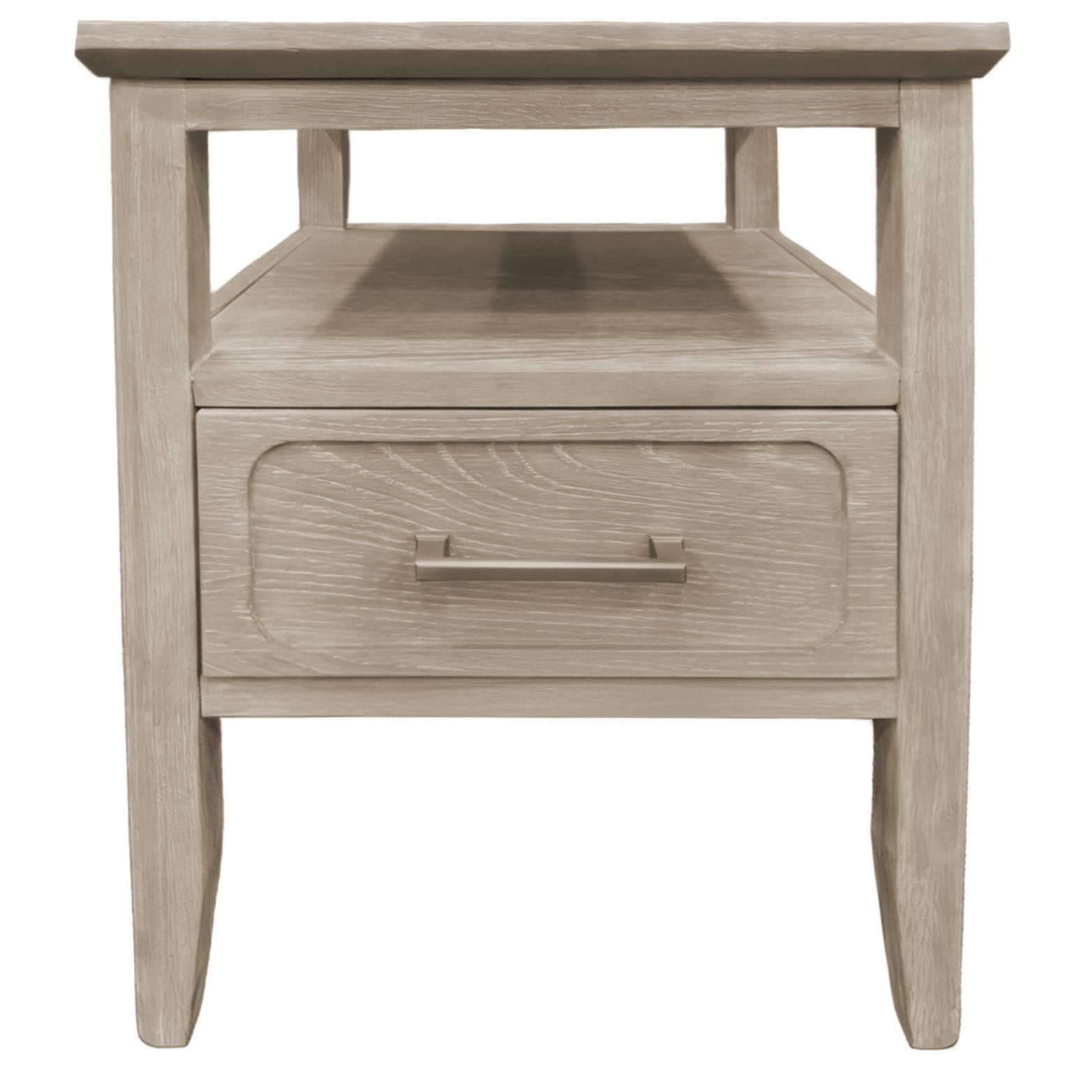 glazed driftwood color 1 drawer end table with shelf and metal handle
