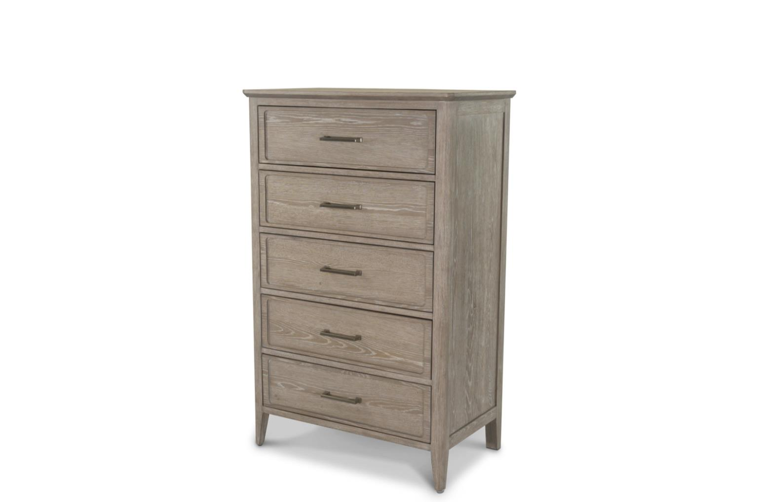 glazed driftwood 5-drawer chest with iron drawer pulls