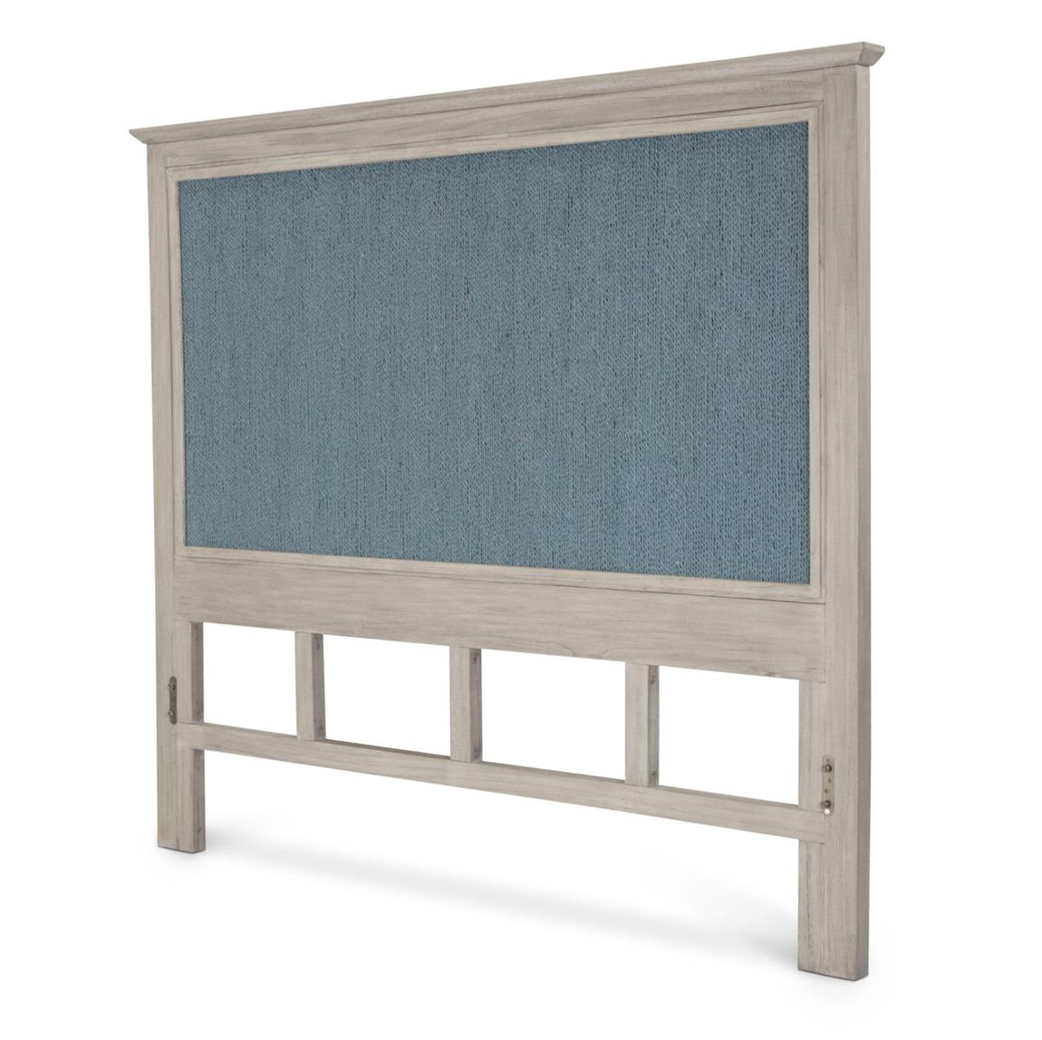 bedroom headboard, aged ivory color with ocean blue woven front panel