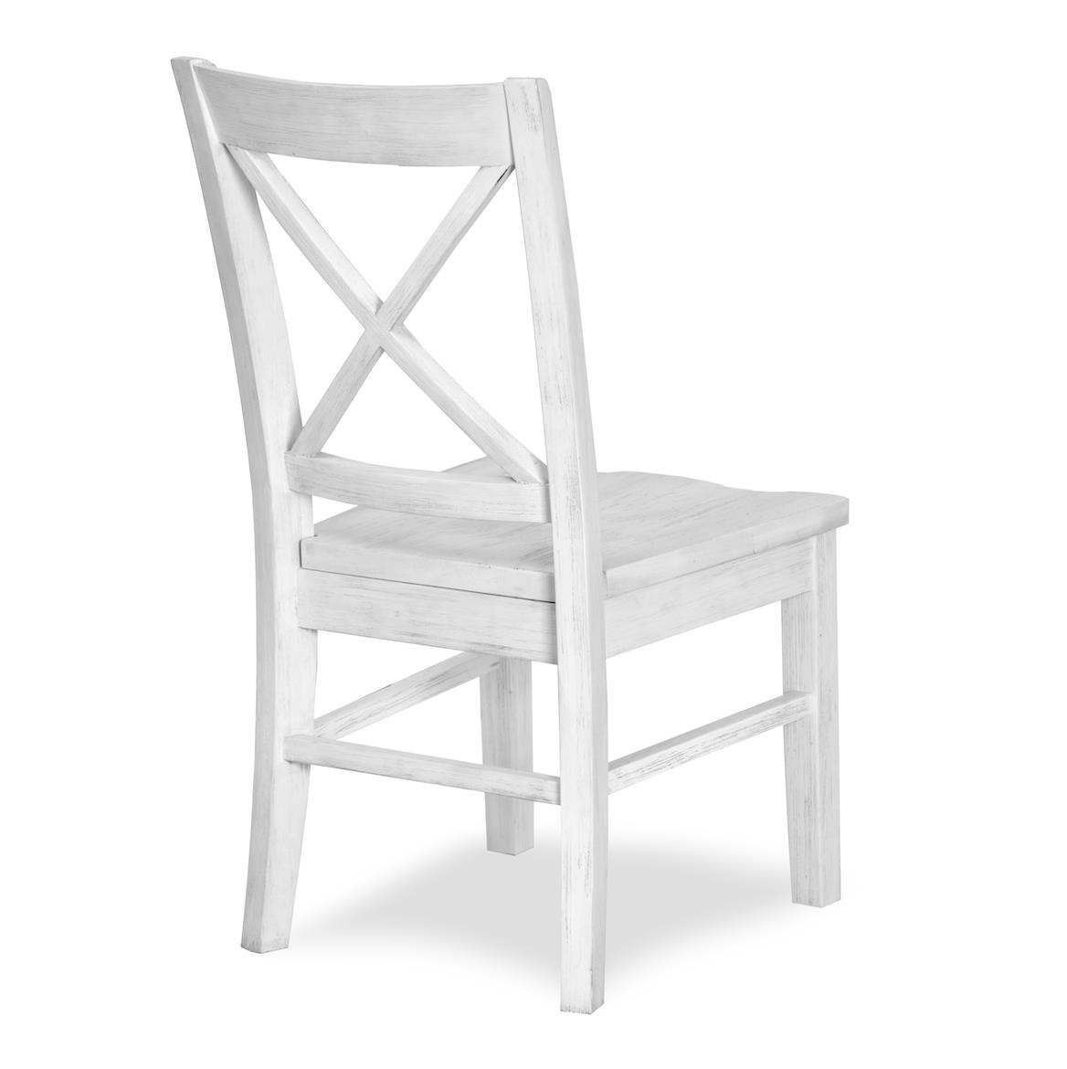 Weathered white wood side chair, back view.