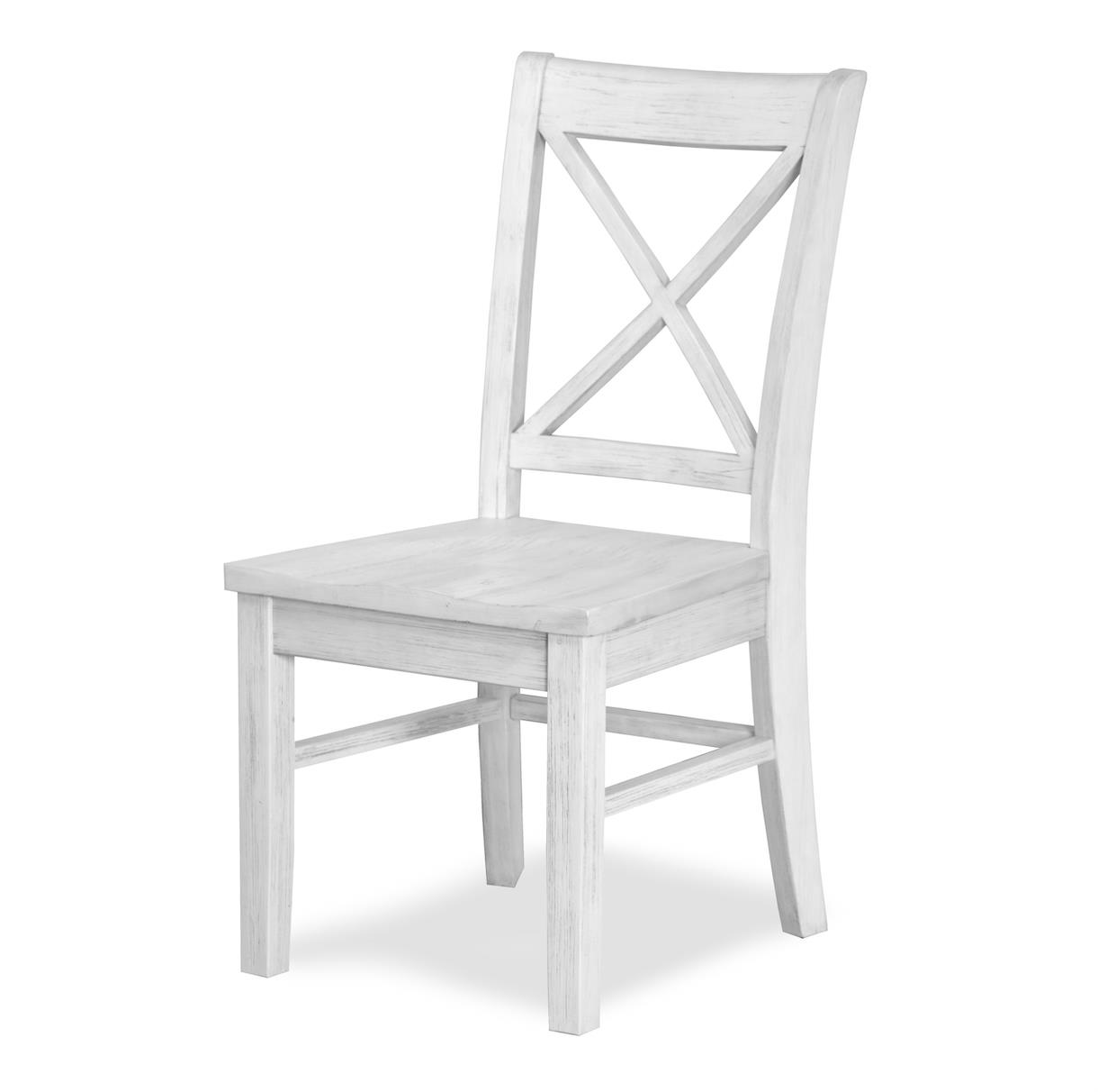 Weathered white wood side chair, front view