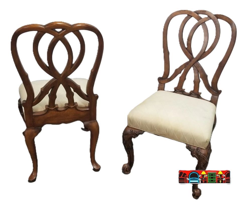 used two Henredon dark wood ribbon-back sides chairs with detail for sale at bratz-cfw fort myers fl.