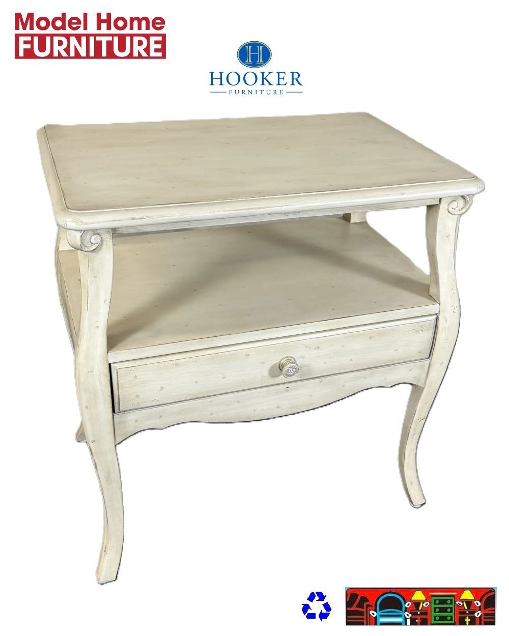  Distressed off white 1 drawer nightstand French Provencial